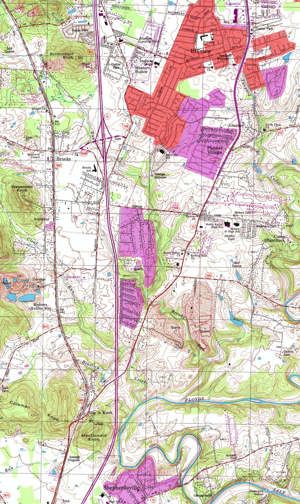 1907 topo map of northern Bullitt County