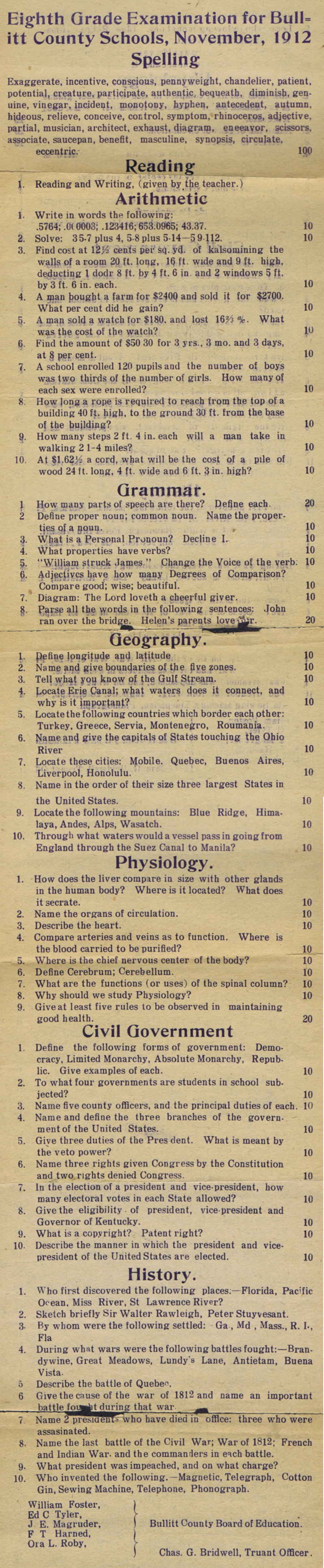 1912 School Exam